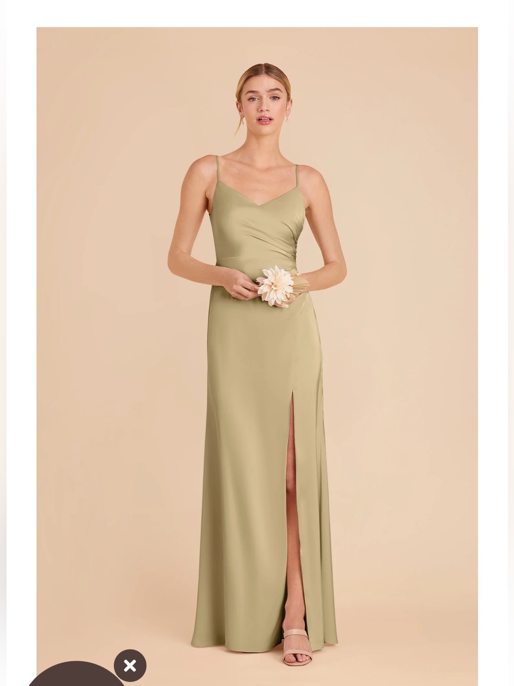 Birdy Grey Olive Satin Spaghetti-Strap Maxi Dress with Side Slit